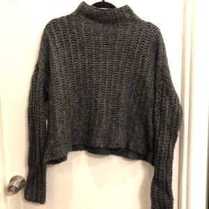 Mock Neck Cropped Knit Sweater